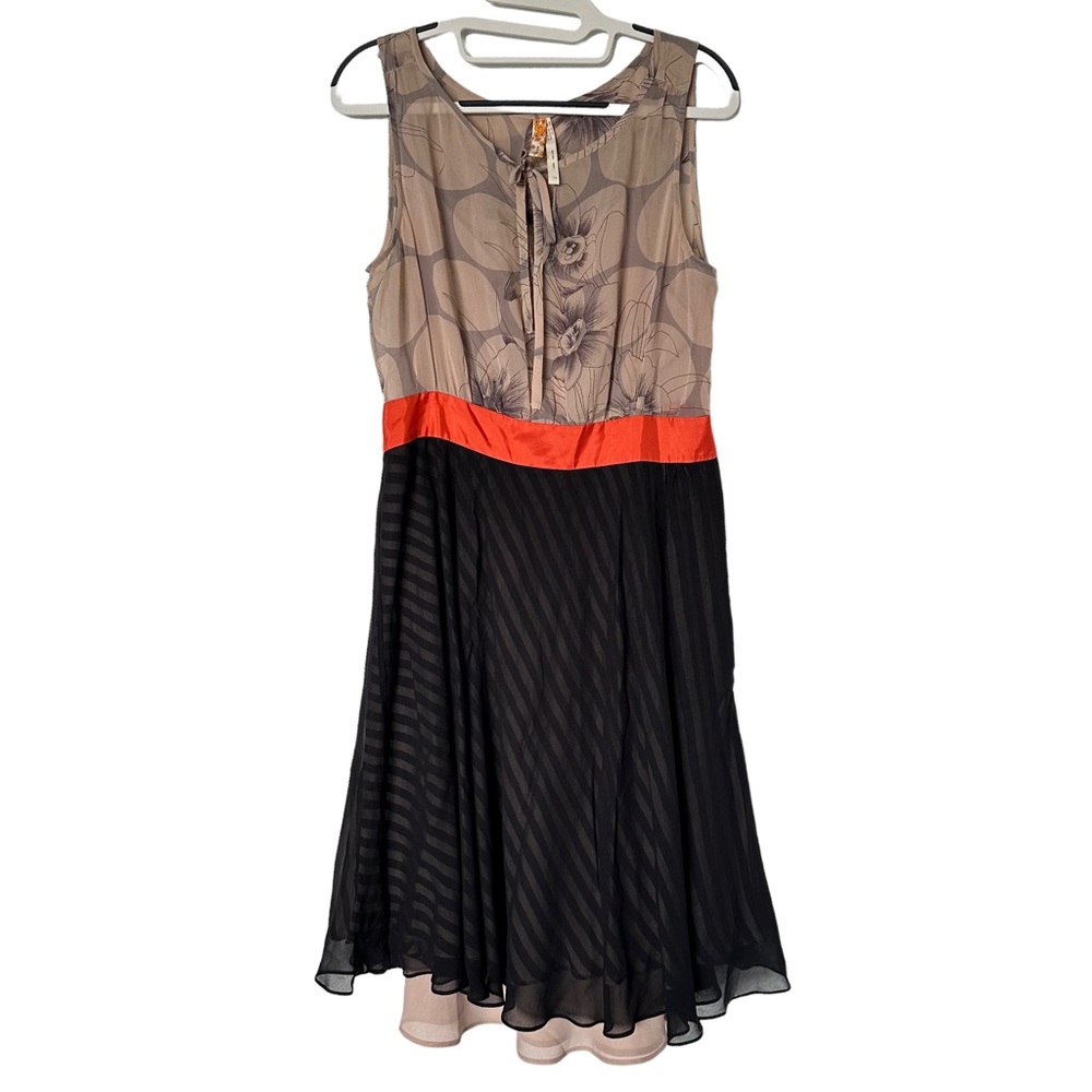 MAEVE Silk Midi Pullover‎ Dress Black Orange Tan Summer Size 10